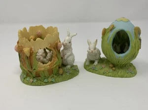 K’s Collection Easter Easter Bunnies Ceramic Figurine Set Of 2 - Picture 1 of 6