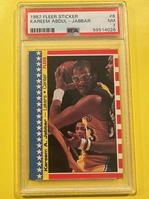 1987 FLEER STICKER BASKETBALL #8 KAREEM ABDUL-JABBAR PSA 7 - Image 1 of 2