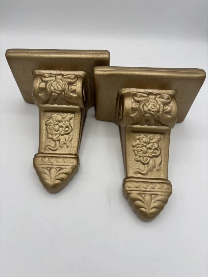 Pair Vintage Gold Colour Wall Shelf Shelves Sconces Pretty Decorative - Image 1 of 4