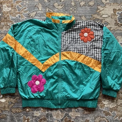 Vintage London Fog Flower Power Jogging Windbreaker Jacket Sz L Floral Cute 80’s - Image 1 of 4
