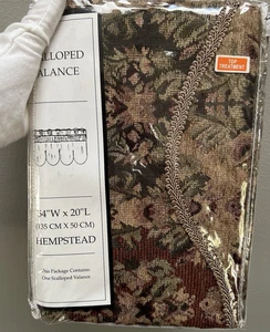 HEMPSTEAD Scalloped Valance Tapestry Green Beige Burgundy tan Floral Rich NEW - Picture 1 of 19