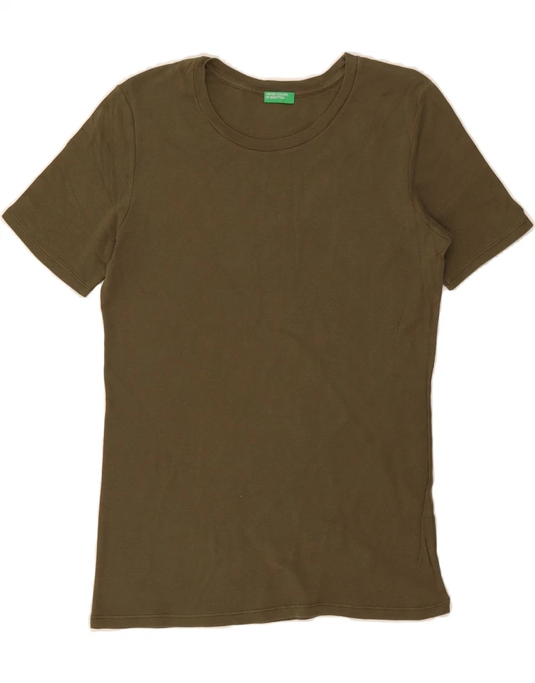 Camiseta Top Benetton Mujer Reino Unido 16 Grande Caqui Algodón BP08 Foto 1 de 3