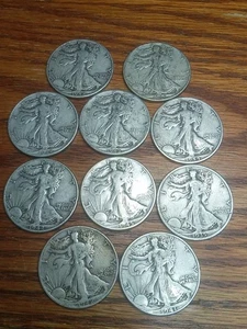 10x Liberty Half Dollars 1940's Coins 90% Silver 5$ Fv No Reserve! - Picture 1 of 8