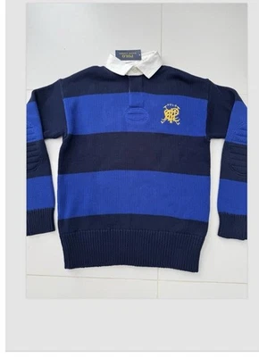 New Polo Ralph Lauren Striped Rugby Sweater Mens Royal Combo Cotton.£269. Size S - Image 1 of 4