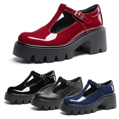 Zapatos de salón retro con correa Mary Jane para mujer con plataforma gruesos tacones en bloque punta redonda Foto 1 de 4