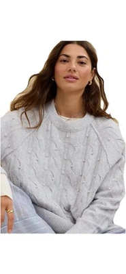 Suéter Aerie unREAL Cable Pearl Crew Muy Grande Gris Suave Talla Pequeña Nuevo con Etiquetas Foto 1 de 4