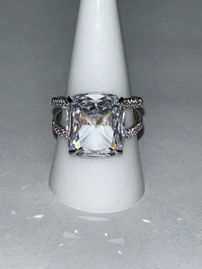 Size 9 LET'S GET AWAY Cubic Zirconia Ring on RHODIUM Bomb Party NEW! - Picture 1 of 6