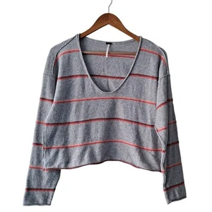 Free People Make You Mine Sweater in Gray w Orange & Pink Striped -Size S/P  - Picture 1 of 10
