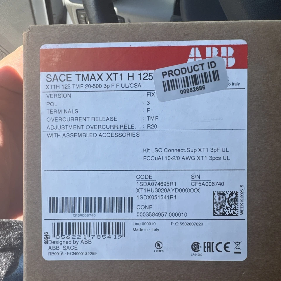 INTERRUPTOR DE CIRCUITO ABB XT1HU3020AYD000XXX 20A ReliaGear, ABB SACE TMAX XT1H125 20A Foto 1 de 1