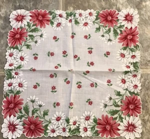 VINTAGE BAUMWOLLE TASCHENTUCH TASCHENTUCH GÄNSEBLÜMCHEN GEWELLTER RAND 13X 13 - Bild 1 von 4