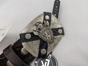 leatherock black brown croc snake gator shield lion buckle Sz 40 NWT studs - Picture 1 of 6
