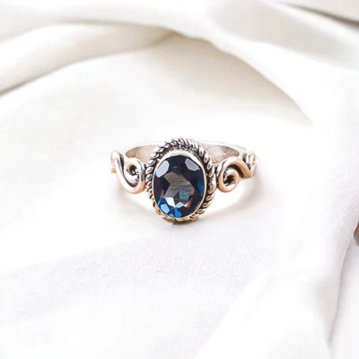 Anillo de piedras preciosas naturales de topacio azul de Londres para mujer regalo de plata de ley 925 Foto 1 de 3