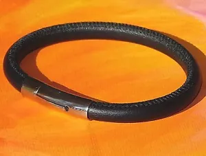 Mens /ladies 6mm black nappa leather & stainless steel bracelet by Lyme Bay Art. - Picture 1 of 3