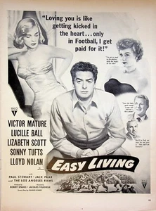 Anuncio impreso de película Easy Living 1949 vintage protagonizado por Victor Mature Lucille Ball - Imagen 1 de 1