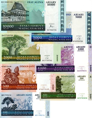 Madagascar Ariary UNC Set 100-200-500-1000-2000-5000-10000 Banknotes Paper Money - Image 1 of 4