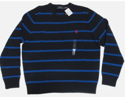 Polo Ralph Lauren Flannel Wool Knit Striped Navy Pony Logo Crewneck Sweater - Image 1 of 3