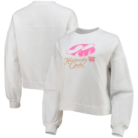 Women's Lusso White Kentucky Oaks Lola Pullover Sweatshirt Cover