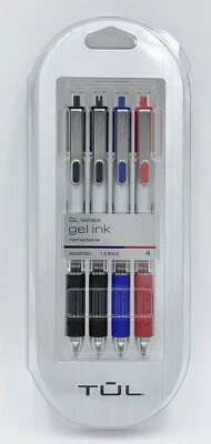 TUL Gel Pens, Bold Point, 1.0 mm, Silver Barrel, Assorted Inks, Pack Of 4 Pens - Image 1 of 4