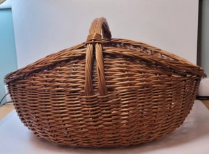 Ex Large Vintage Woven Whicker Basket w/ Handle Brown 11.5 x 16 to handle x 21'' - Picture 1 of 7