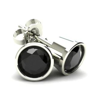 1.50Ct Round Brilliant Cut Heat Treated Black Diamond Stud Earrings14K Gold - Picture 1 of 6