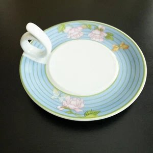 Wicks N Sticks Candle Holder Peony Vintage Ceramic Porcelain Ring Handle Japan - Picture 1 of 4