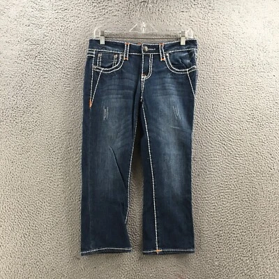 LA Idol USA Jeans Cropped Womens 7 (Actual Size 31x22.5) Blue Mid Rise Zip Fly - Image 1 of 4