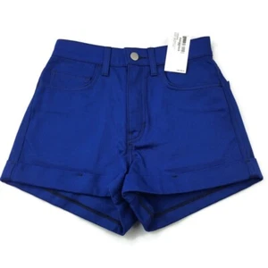 American Apparel Denim High Waist Cuff Shorts 24 NWT Bright Navy Blue RSADM303 - Picture 1 of 12