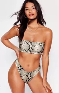 Women’s Snakeskin Bikini Set Size 12 Bandeau High Leg Sand Colour 2 Piece BNWT - Picture 1 of 4