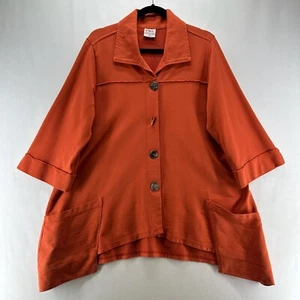 CMC Color Me Cotton Jacket Womens L Terry Lagenlook Button Up 3/4 Sleeve Orange - Picture 1 of 13