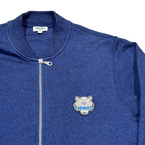 Kenzo Varsity Giacca Uomo Xtra Small Lana Maglia Blu Cardigan Stile Bomber Zip Up