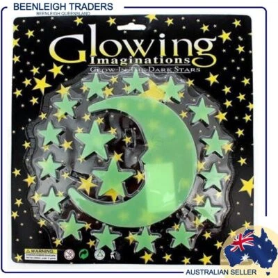 Glow In The Dark STARS & MOON 18 Plastic Stick on Pieces Brand New - image 1 of 4