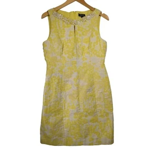 Abito Tahari donna 8 petite tubino senza maniche oro giallo collo perline - Foto 1 di 11