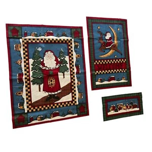 Vintage VIP Cranston Fabric Panel 3 Part Leslie Beck Only Christmas Spoken Here - Picture 1 of 9