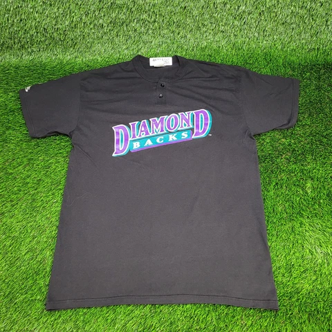 Vintage Majestic MLB Arizona Diamondbacks Henley Shirt Men Large Black Spell-Out Cover