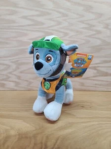 Paw Patrol Dino Rescue Rocky 8" Plush w/ Tag Blue Dog Green Hat Brown Eyes - Picture 1 of 12