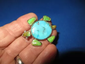 ZUNI Silber Pin Brosche Hand Inlay blau grün türkis Schildkröte Schildkröte Ahiyit - Bild 1 von 7