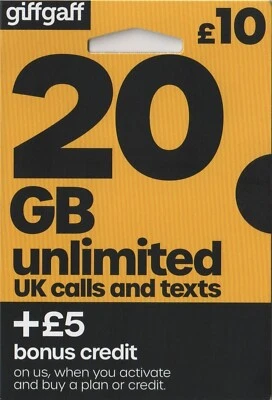 Giffgaff Mobile GPS SIM Card 3 in 1 Nano Micro Standard FREE £5 PAYG