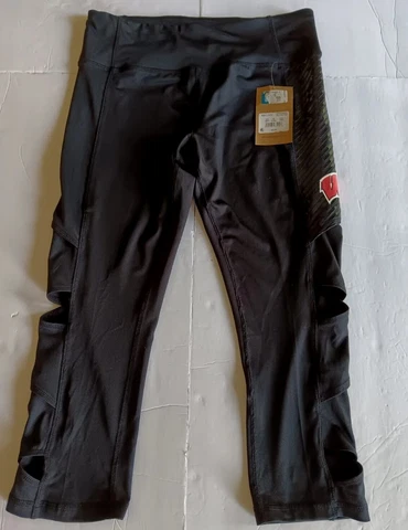 New Wisconsin Badgers Black Leggings Yoga Pants Womens Large Rivalry Threads NWT Cover