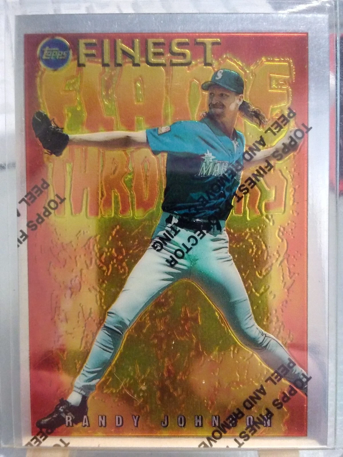 1995 Topps Finest Flame Throwers w/peel #FT5 Randy Johnson -Seattle Mariners-