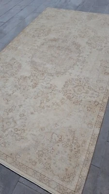 Antique Caucasian Faded Area Rug 6x10 Beige Geometric Rare Collectible Rug - Image 1 of 4