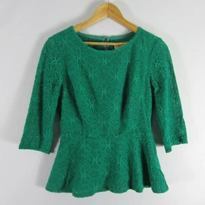 Moulinette Soeurs Anthropologie Womens 4 Green 3/4 Sleeve Lace Fit Flare Shirt S - Picture 1 of 12