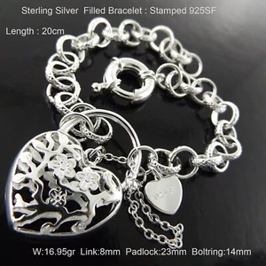 Padlock Bracelet 925 Sterling Silver Filled Antique Belcher Boltring Clasp 20cm - Picture 1 of 2