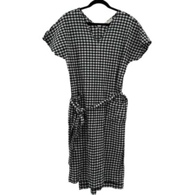 Women's two days off cotton gingham plaid black white haruko dress small - Image 1 of 4