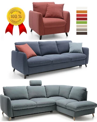 % PREMIUM ECKSOFA 3 SITZER SCHLAFSOFA WOHNLANDSCHAFT SESSEL STOFF RELAX FARBEN ! - Bild 1 von 4