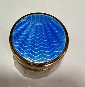 Small Glass Compact Lidded Box Guilloche Blue Enamel Jar 1925-1935 - Picture 1 of 9