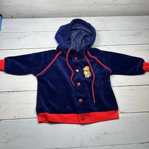 Vintage Sears Disney Winnie The Pooh Baby Newborn Hooded Sweatshirt Blue Jacket - Picture 1 of 5