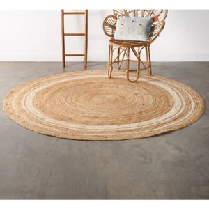 Hand Braided Natural And Ivory Round Jute Rug - Picture 1 of 2