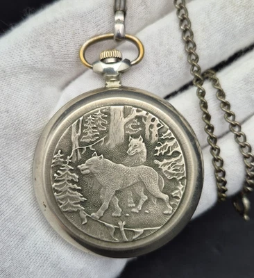 Vintage Soviet mechanical pocket watch "Molniya" WOLF, USSR Watch MOLNIYA - Image 1 of 4