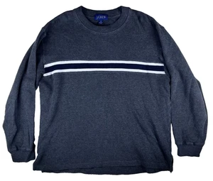 Vintage JCrew Medium Gray Crewneck Sweater Pullover Jumper 90s Y2K Stripe Preppy - Picture 1 of 15