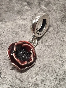 Pandora Red Poppy Dangle Charm Used - Picture 1 of 3